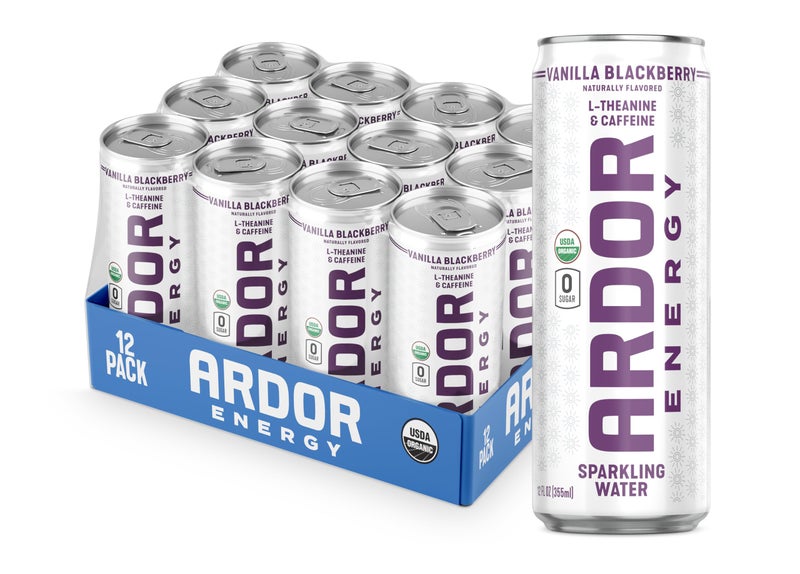 ARDOR ENERGY Sparkling Water with 100mg Natural Caffeine & 200mg L-Theanine from Organic Green Tea for Smooth Energy & Focus | Healthy Energy Drink | No Sugar, Zero Calories, Vegan, Gluten-Free | Vanilla Blackberry (Pack of 12, 12oz cans) - Image 1